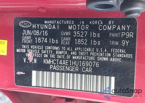 2017 Hyundai Accent Se from USA, damaged, VIN KMHCT4AE1HU169076
